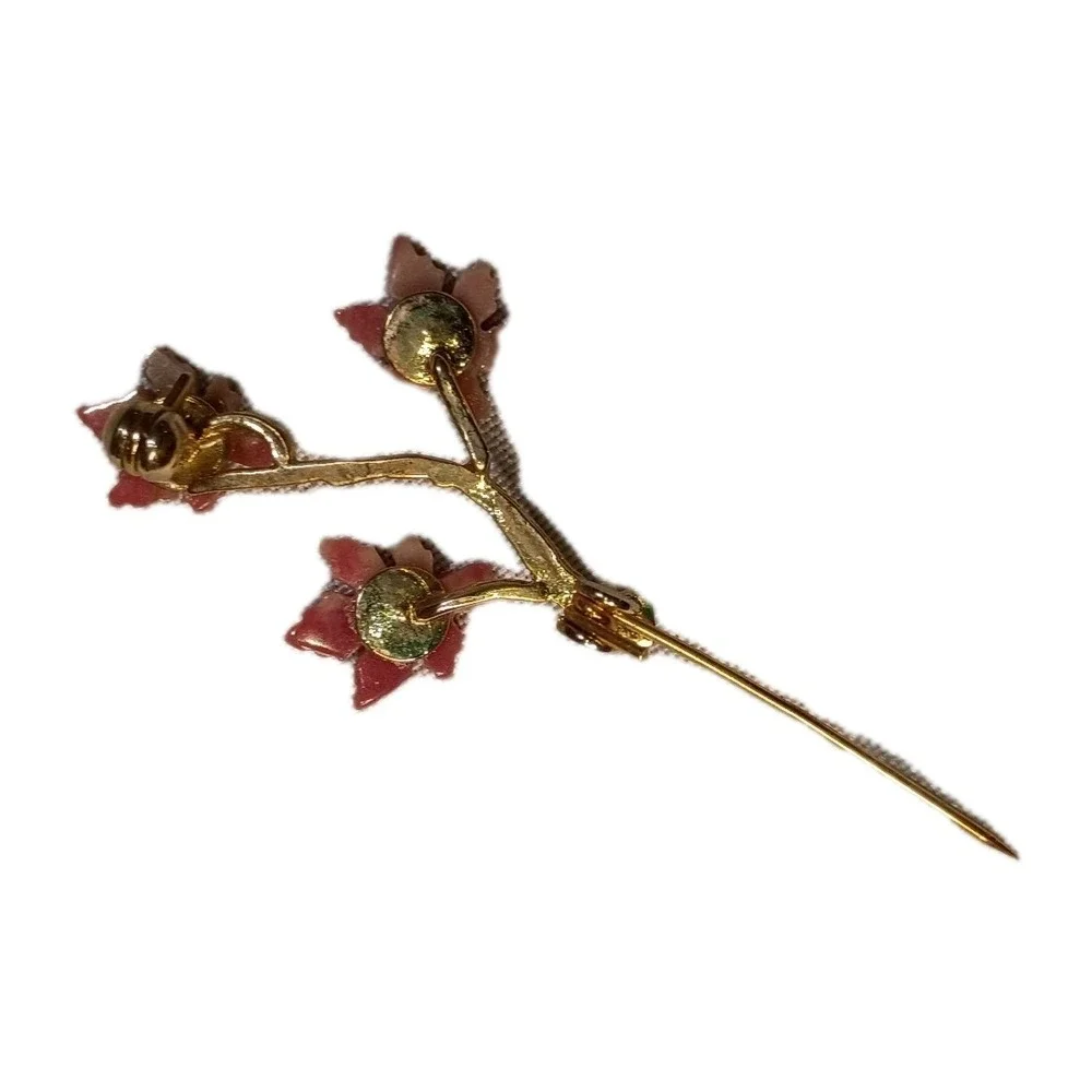 Vintage‎ Tree Branch Brooch Pin Pink Stone Leaves Coral